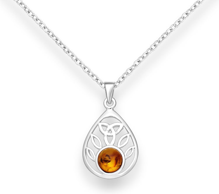 Celtic Amber Silver Pendant