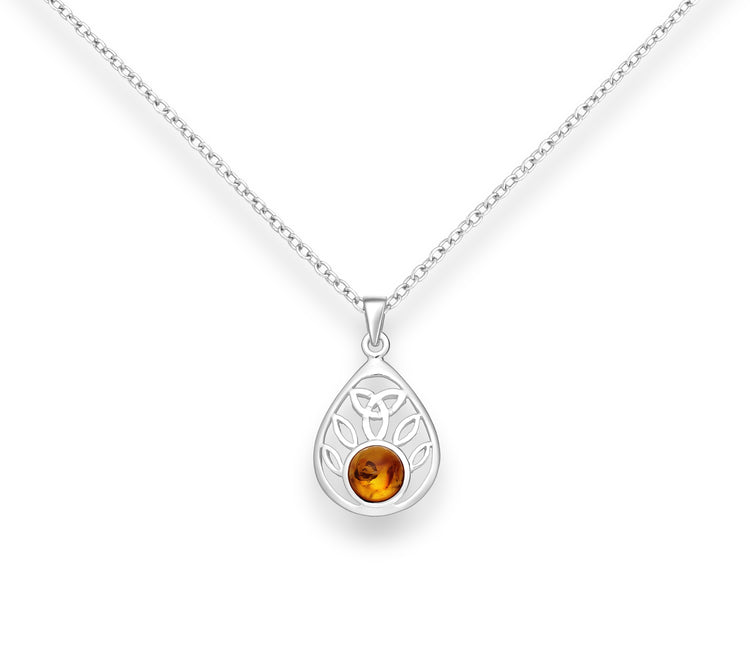 Celtic Amber Silver Pendant