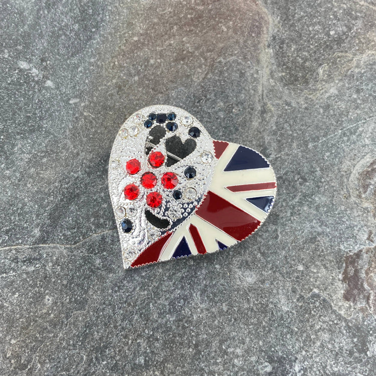British Union Jack Flag Heart Shaped Brooch