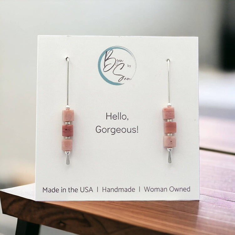 Pink Rhodonite Silver Threader Earrings