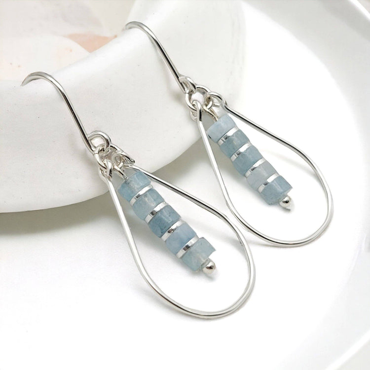 Spring Earrings - Aquamarine Silver Hoops