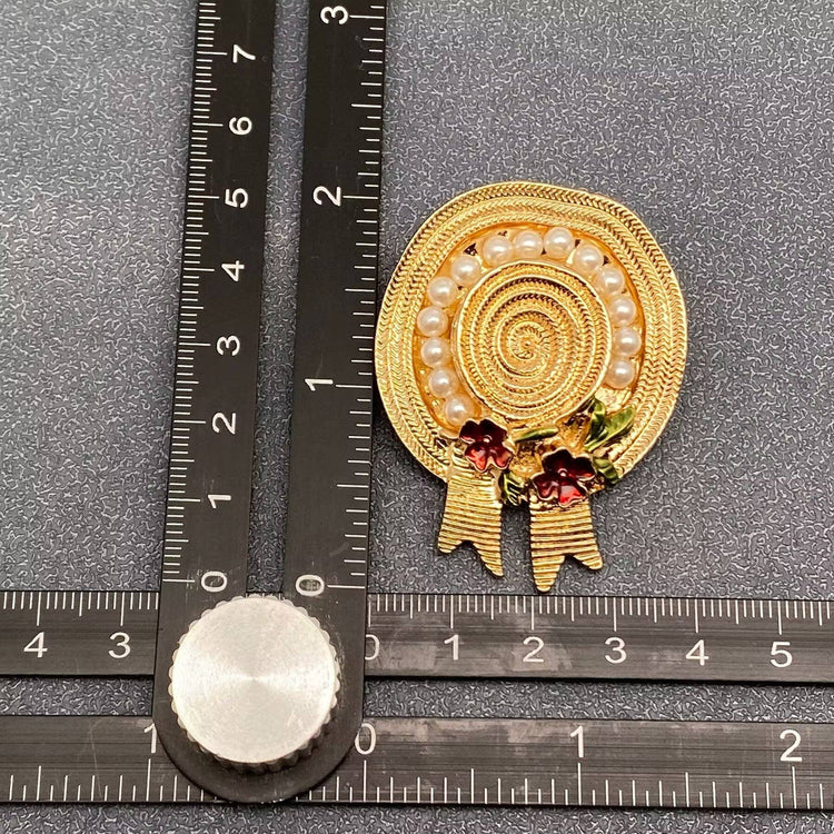 Enamel Flower Pearl Hat Brooch