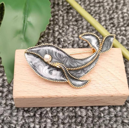 Enamel Whale Brooch | Clothes Pins: Black gray