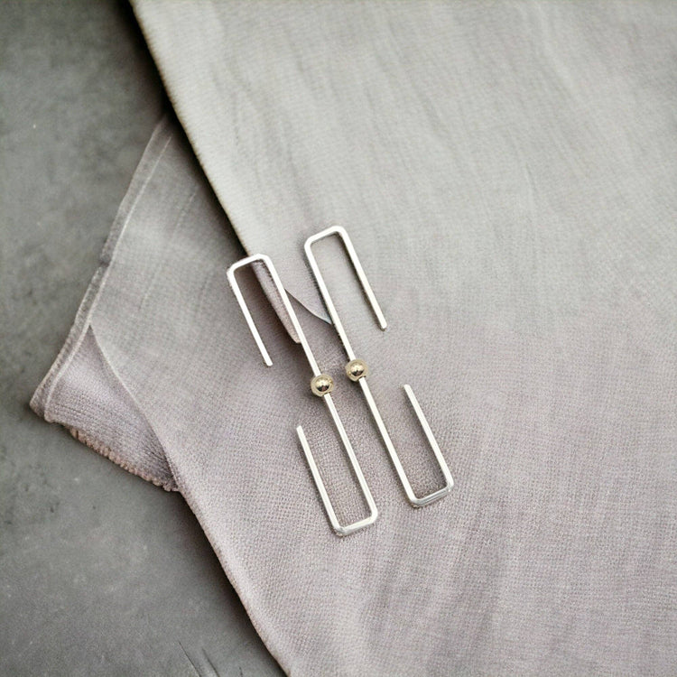 Sterling Silver Rectangle Threader Earrings