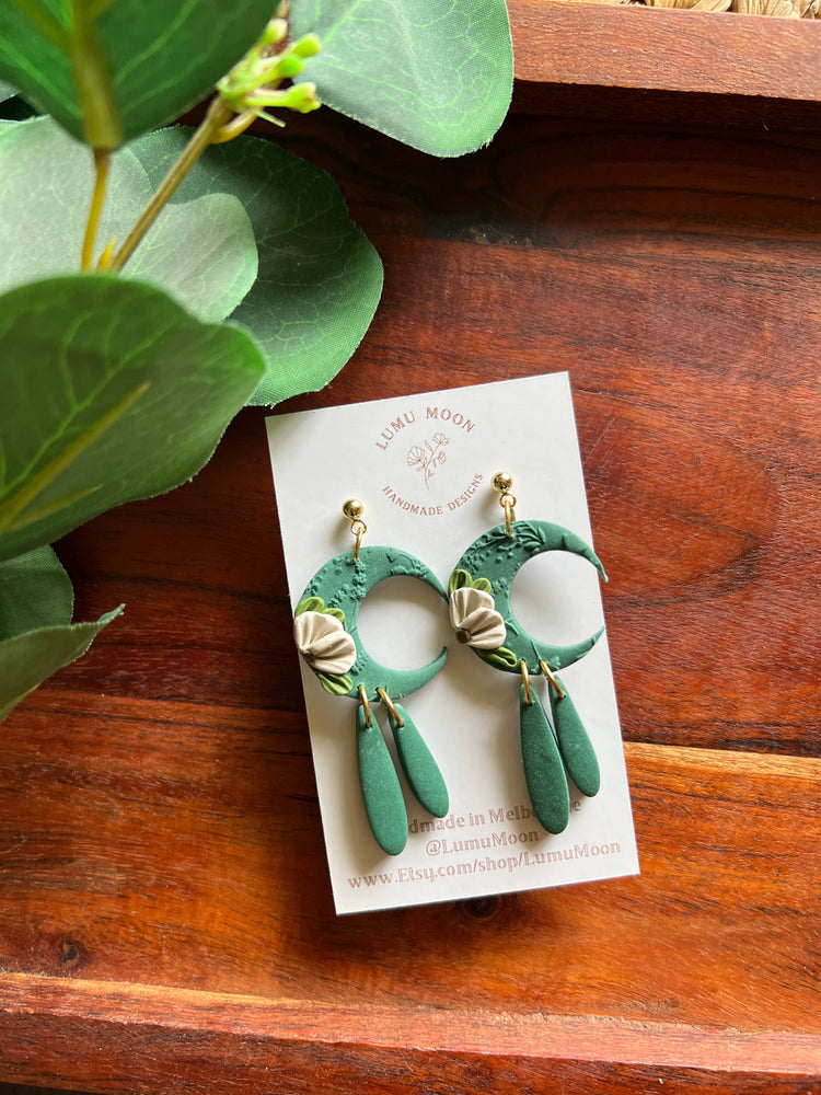 Floral Moon Earrings In Pink
