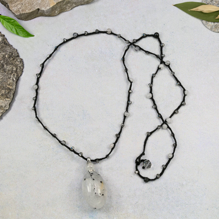 Black Rutilated Quartz Perfume Bottle Necklace