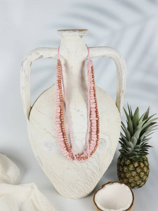 Coffee Tree & Resin Bead Necklace Pink