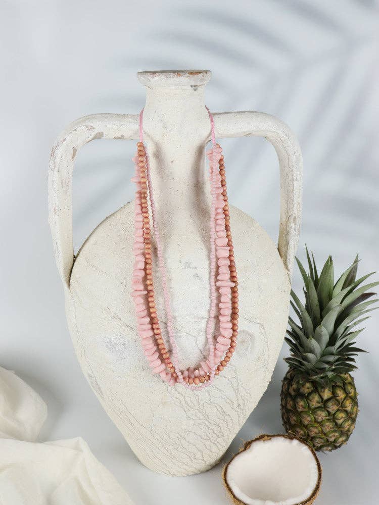 Coffee Tree & Resin Bead Necklace Pink
