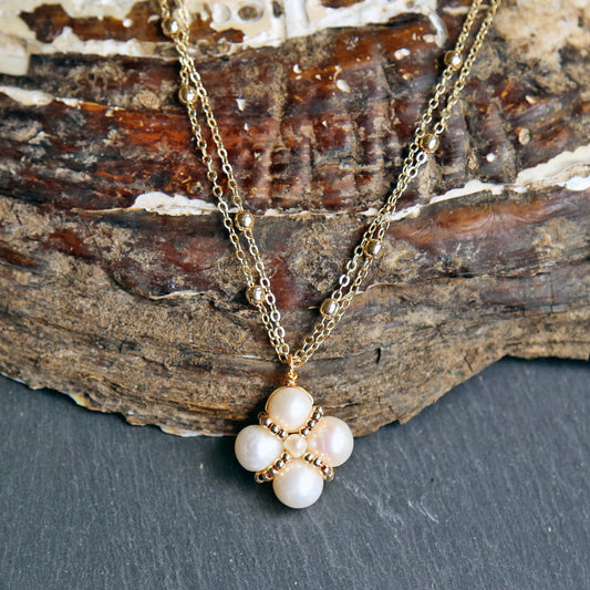 Cultured Pearl Diamond-Shape Pendant Necklace