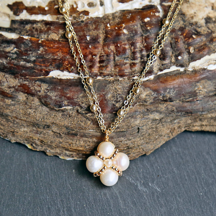 Cultured Pearl Diamond-Shape Pendant Necklace