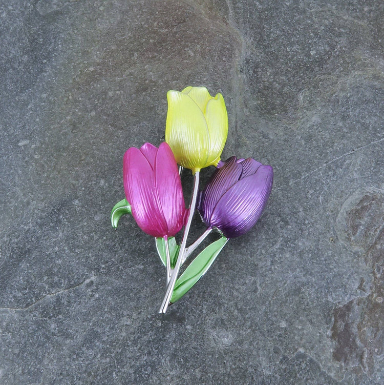 Tulip Yellow Pink and Purple Flower Brooch