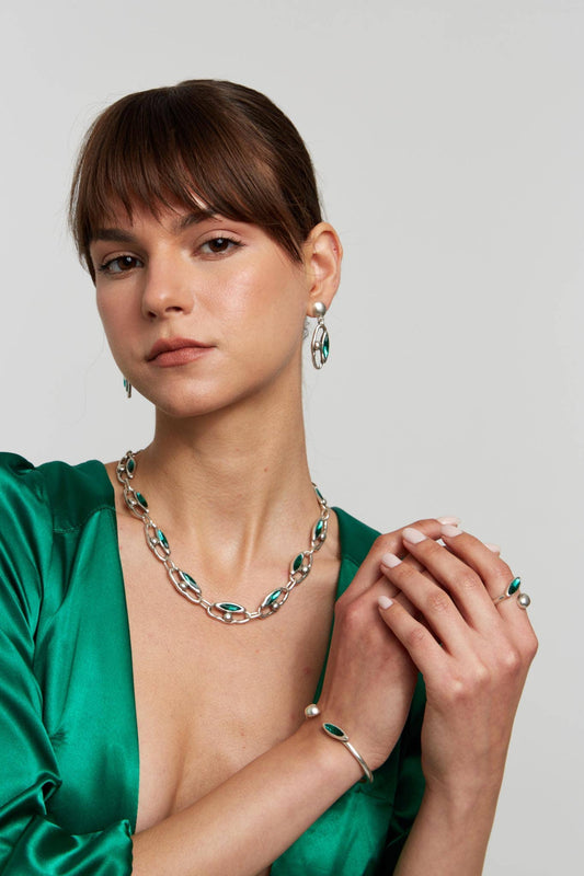 Handmade Green Crystal Pewter Necklace