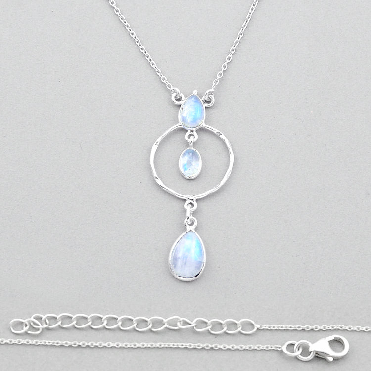 Rainbow Moonstone Circle Necklace