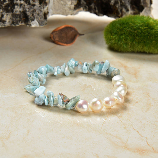 Larimar & Pearl Stretch Bracelet