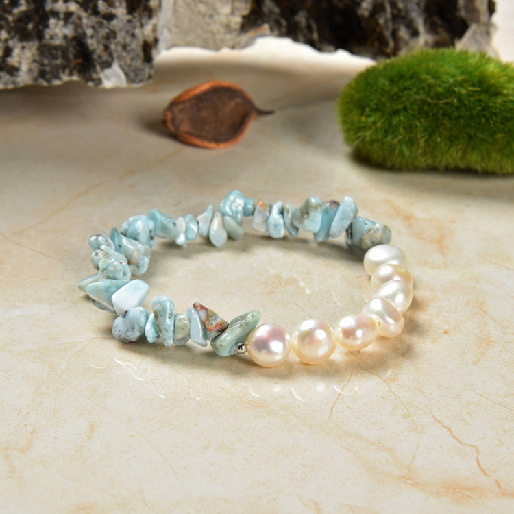 Larimar & Pearl Stretch Bracelet