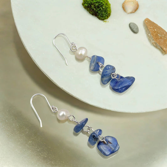 Kyanite and Cultured Pearl Drop Earrings