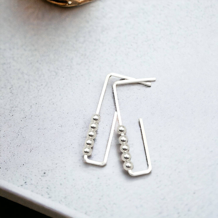 Modern Silver Beaded Post Earrings