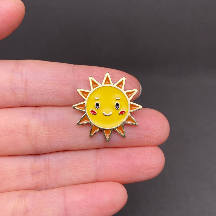 Enamel Smiley Sun Brooch: Red