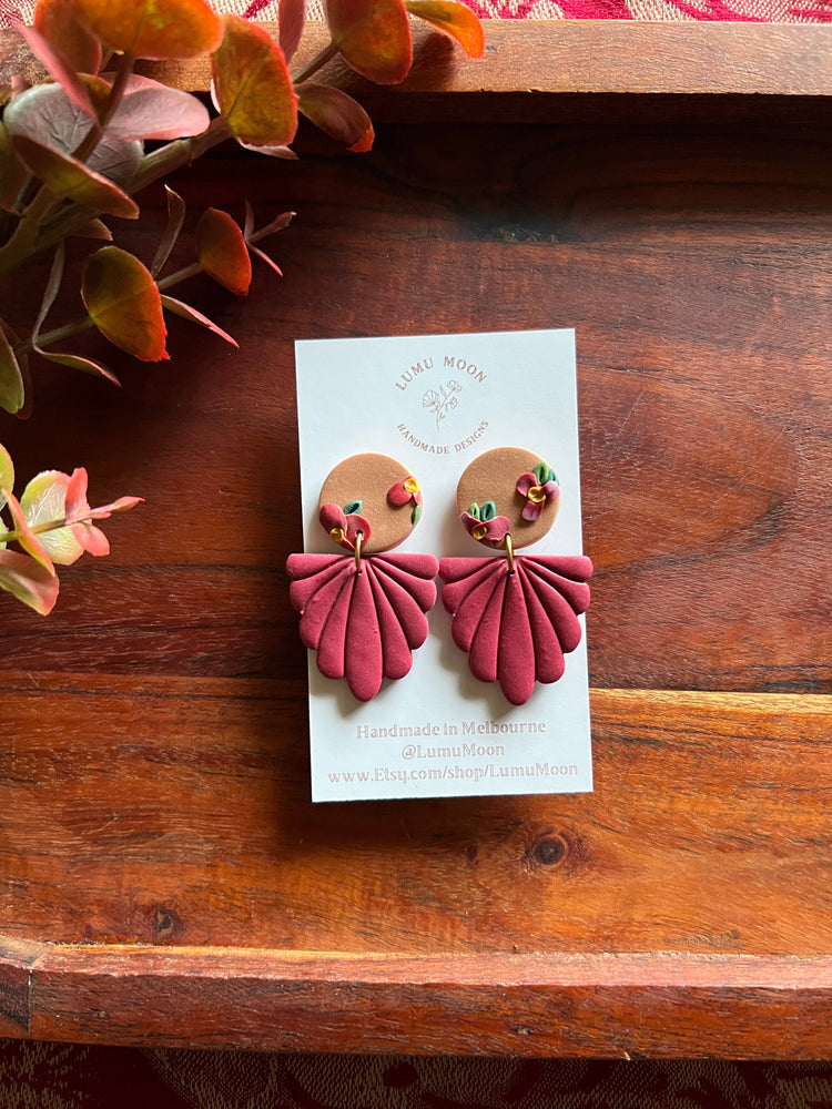 Cosy Red Floral - Statement Dangle Earrings