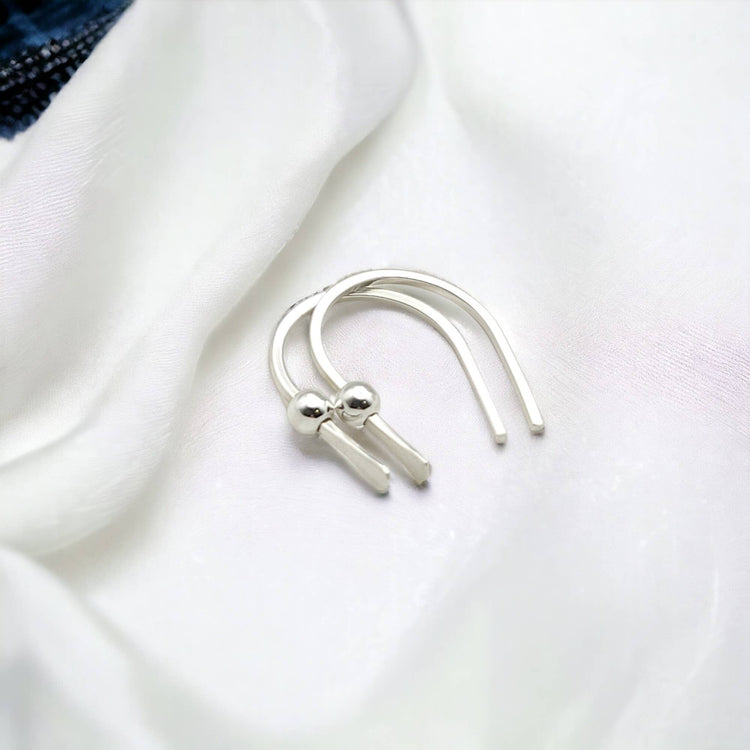 Tiny Silver Hugger Earrings with Silver Bead
