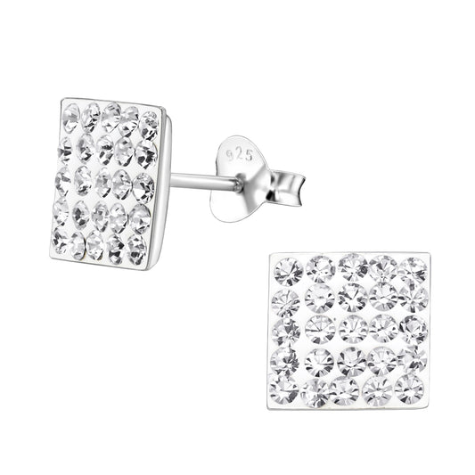 Silver Crystal Square Studs