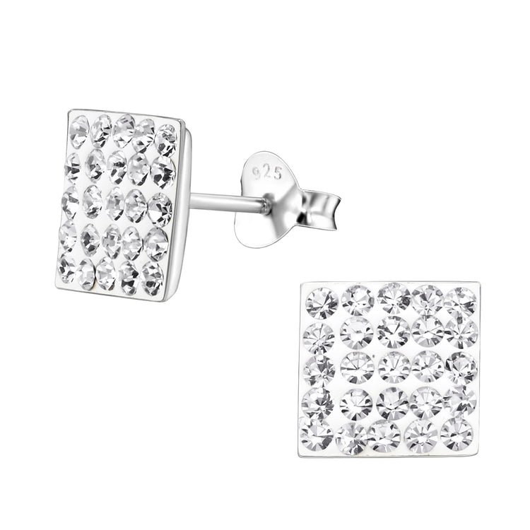 Silver Crystal Square Studs