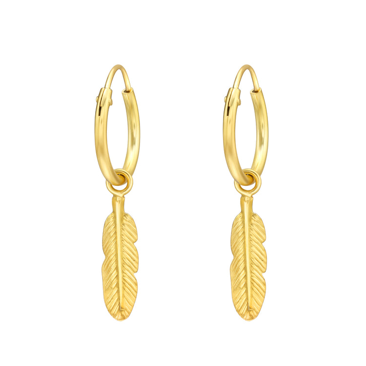 Golden Feather Silver Earrings