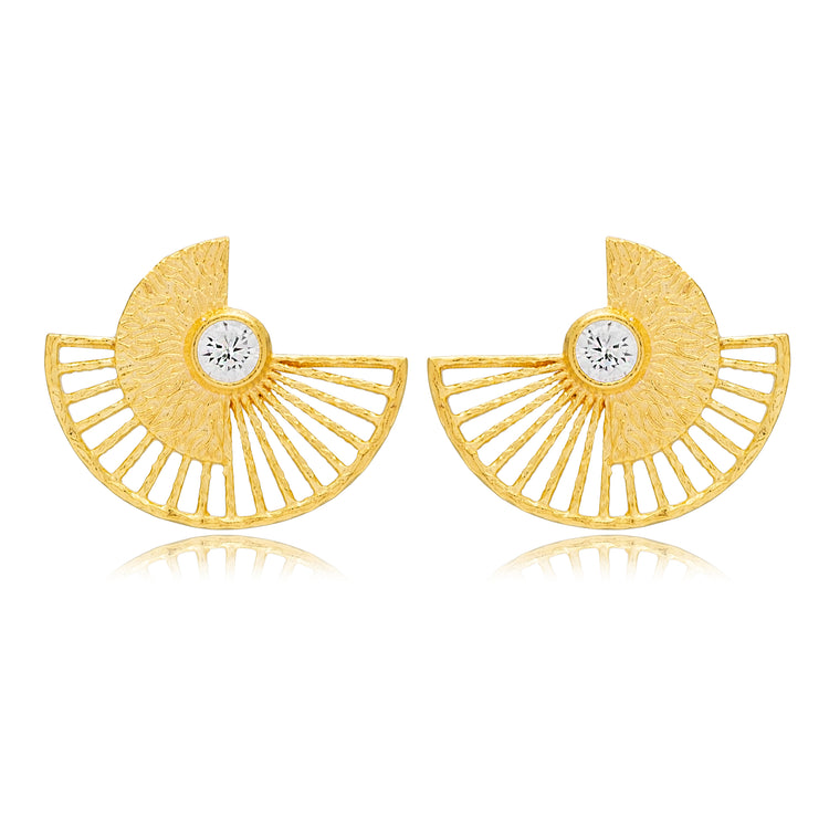 Zircon Fan Shape Silver Earring