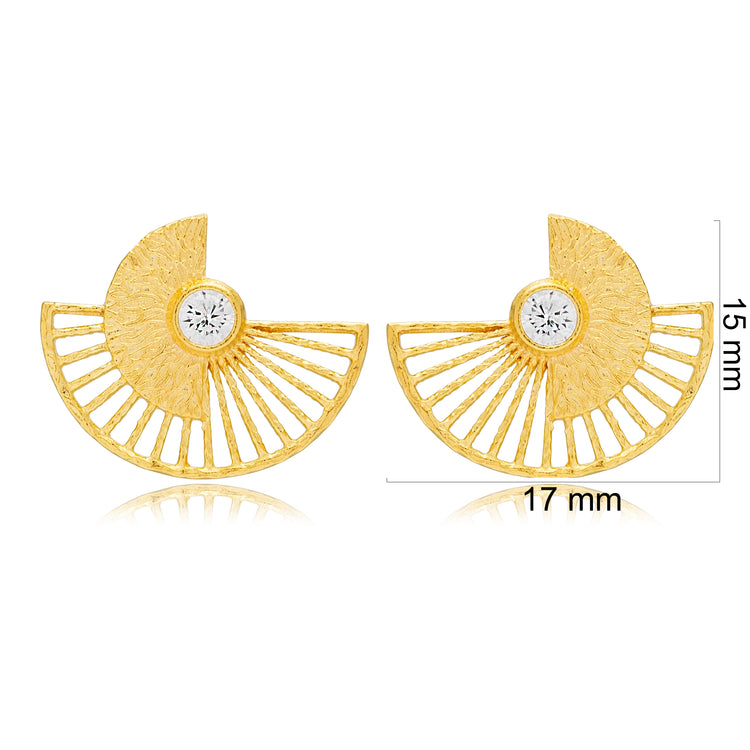 Zircon Fan Shape Silver Earring
