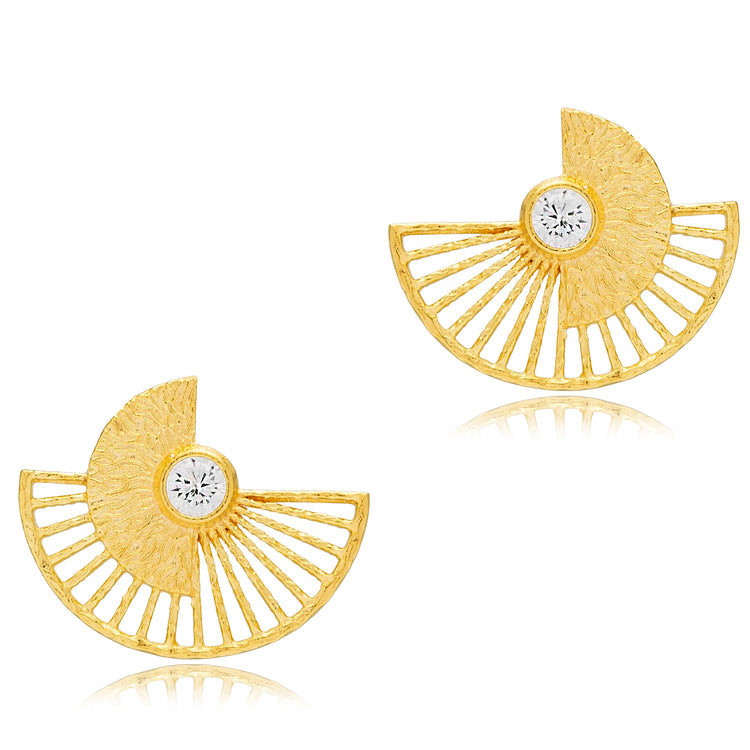 Zircon Fan Shape Silver Earring