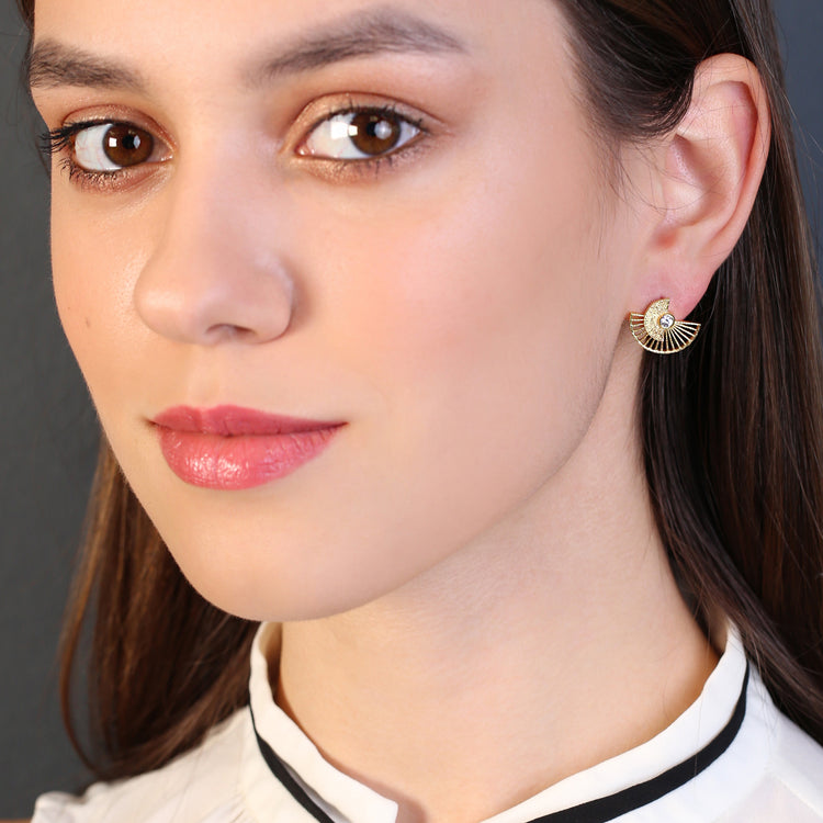 Zircon Fan Shape Silver Earring