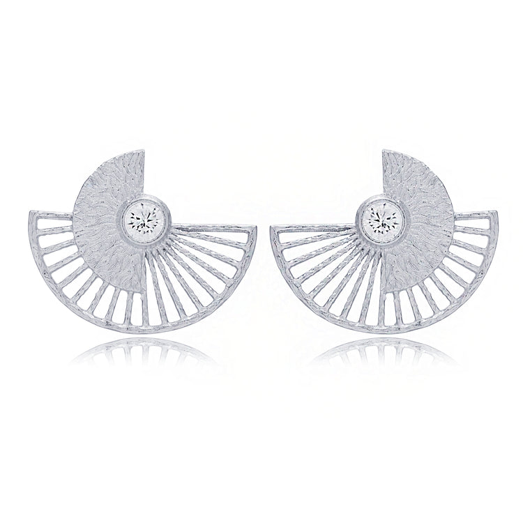 Zircon Fan Shape Silver Earring