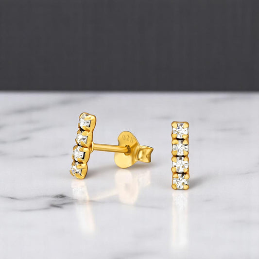 Crystal Bar Gold Plated Sterling Silver Studs