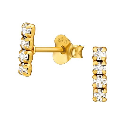 Crystal Bar Gold Plated Sterling Silver Studs