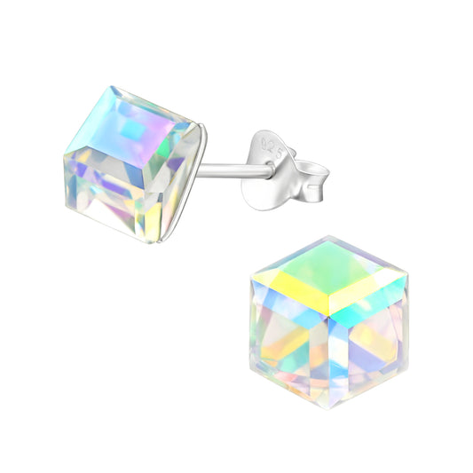 Crystal Cube Silver Studs