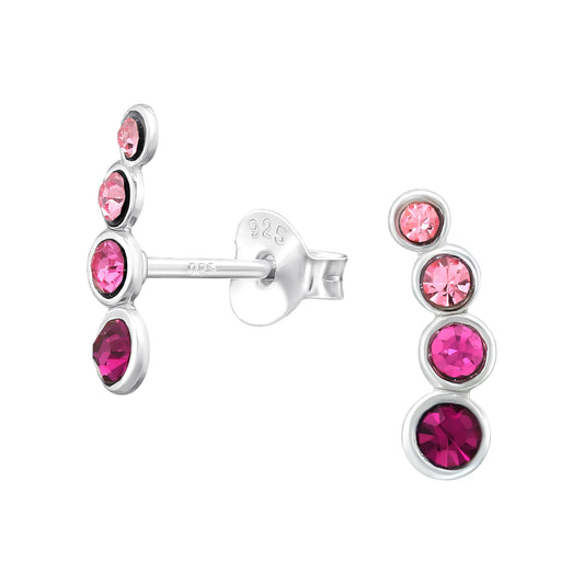 Silver Geometric Pink Crystal Ear Studs