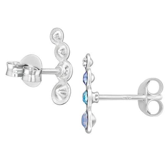 Geometric Sterling Silver Ear Studs with Crystal Blue