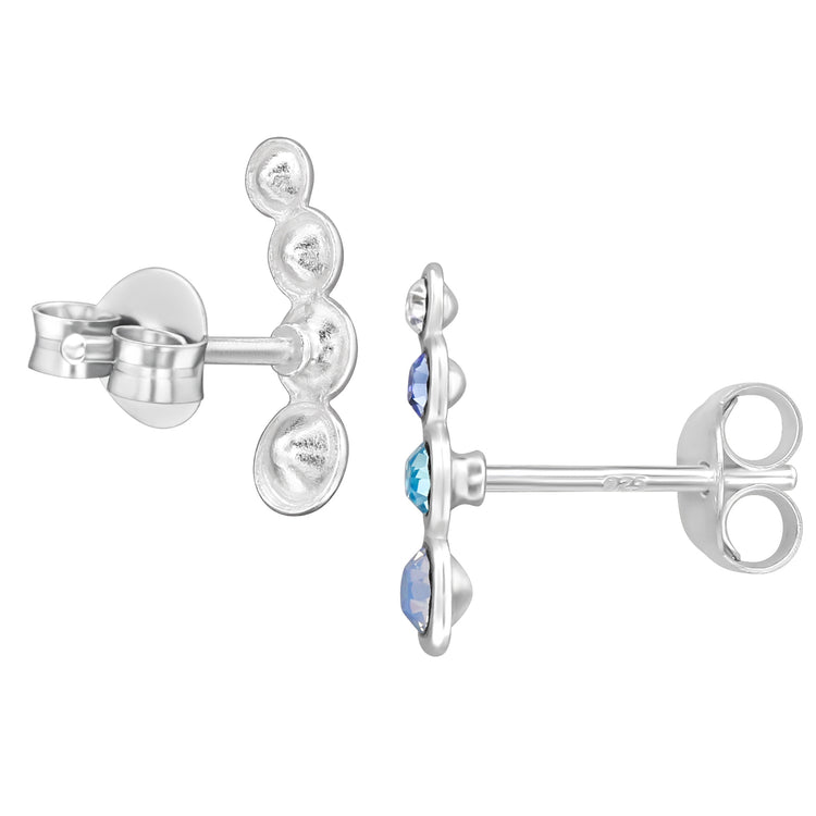Geometric Sterling Silver Ear Studs with Crystal Blue