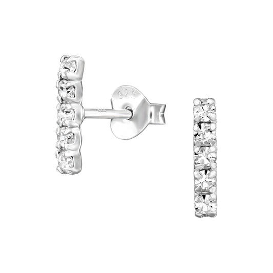 Vertical Bar Sterling Silver Ear Studs with Crystal