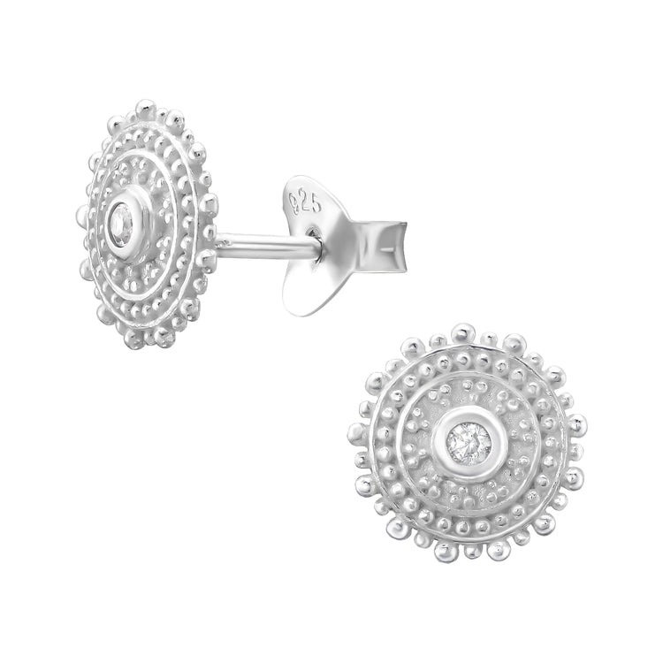 Silver Round Ear Studs with Cubic Zirconia