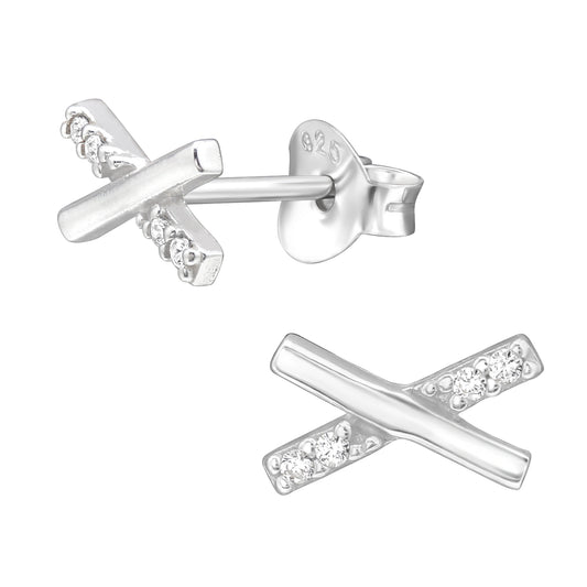 Silver X Cross Stud CZ