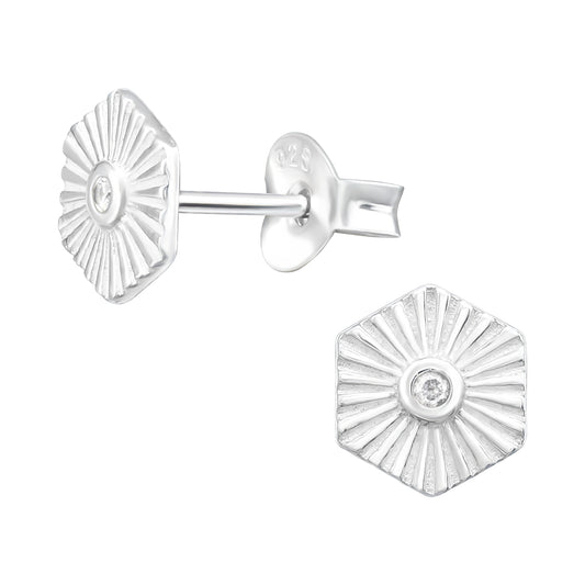 Hexagon Silver Stud Earrings