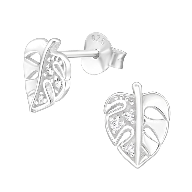 Silver Leaf CZ Studs