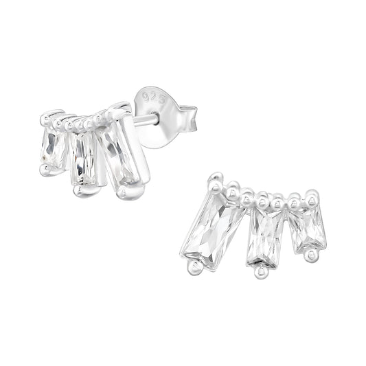 Baguette Cubic Zirconia Silver Studs