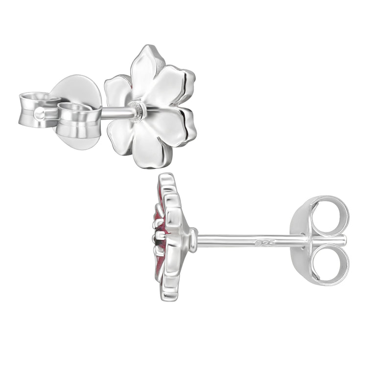 Winter Rose Sterling Silver Ear Studs with Black Cubic Zirconia and Epoxy