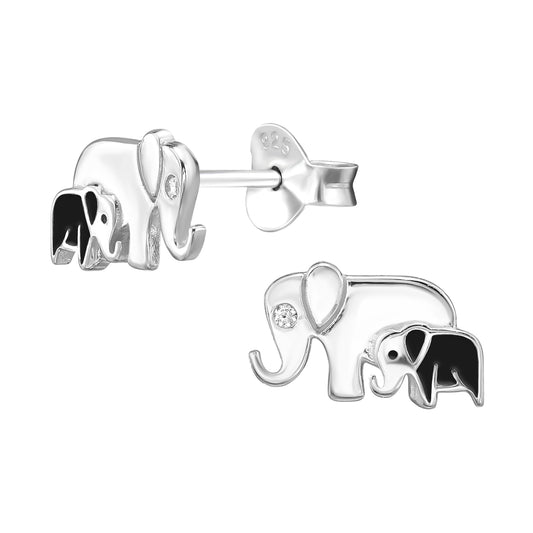Elephant Silver Studs with CZ and Epoxy