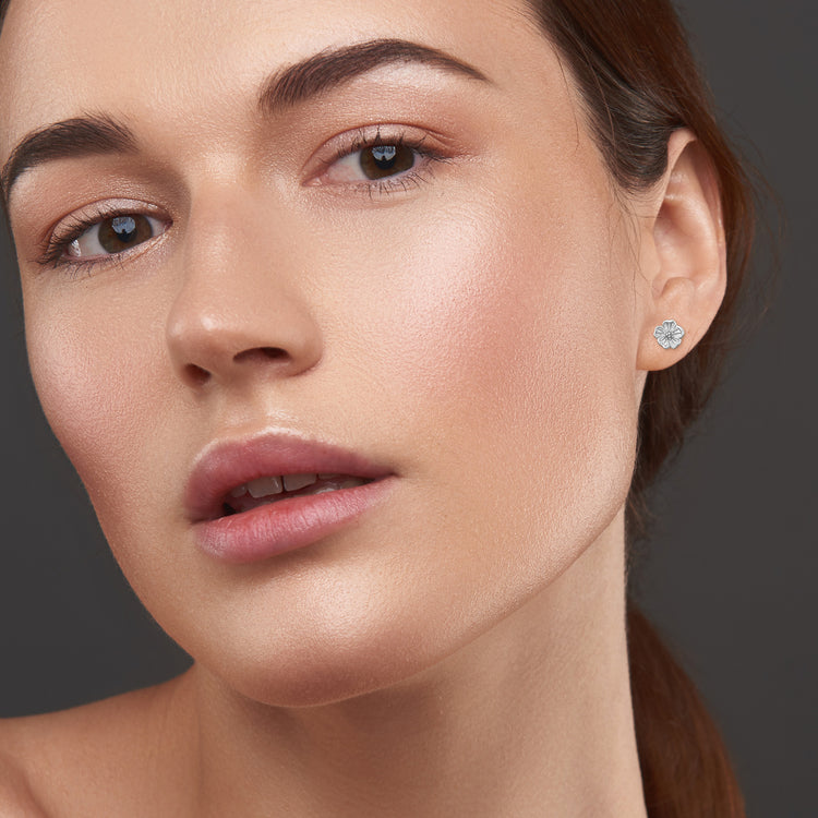 Hibiscus Flower Sterling Silver Ear Studs