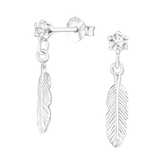 Feather Crystal Silver Studs
