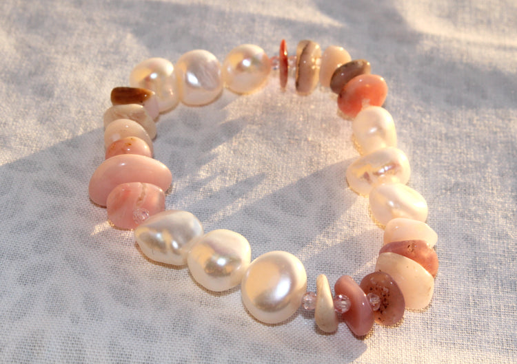 Pink Opal & Pearl Stretch Bracelet