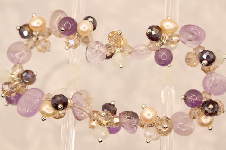 Amethyst Pearl and Crystal Bracelet